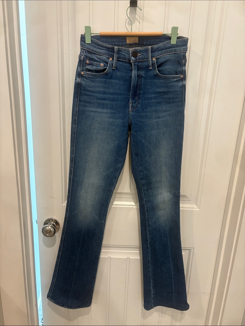 MOTHER High Rise Bootcut Flare Jeans Medium Wash Blue Denim